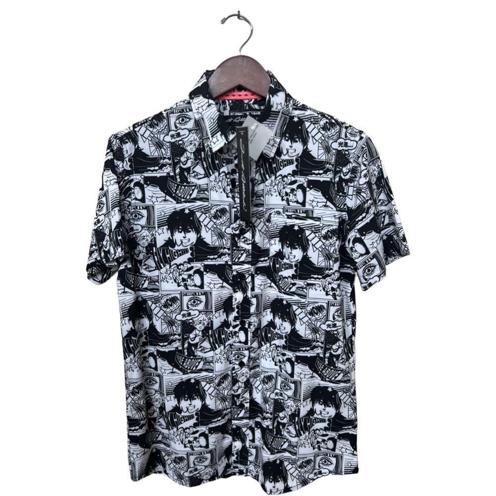 Just Attitude Anime Graphic Black and White Men's Shirt Small